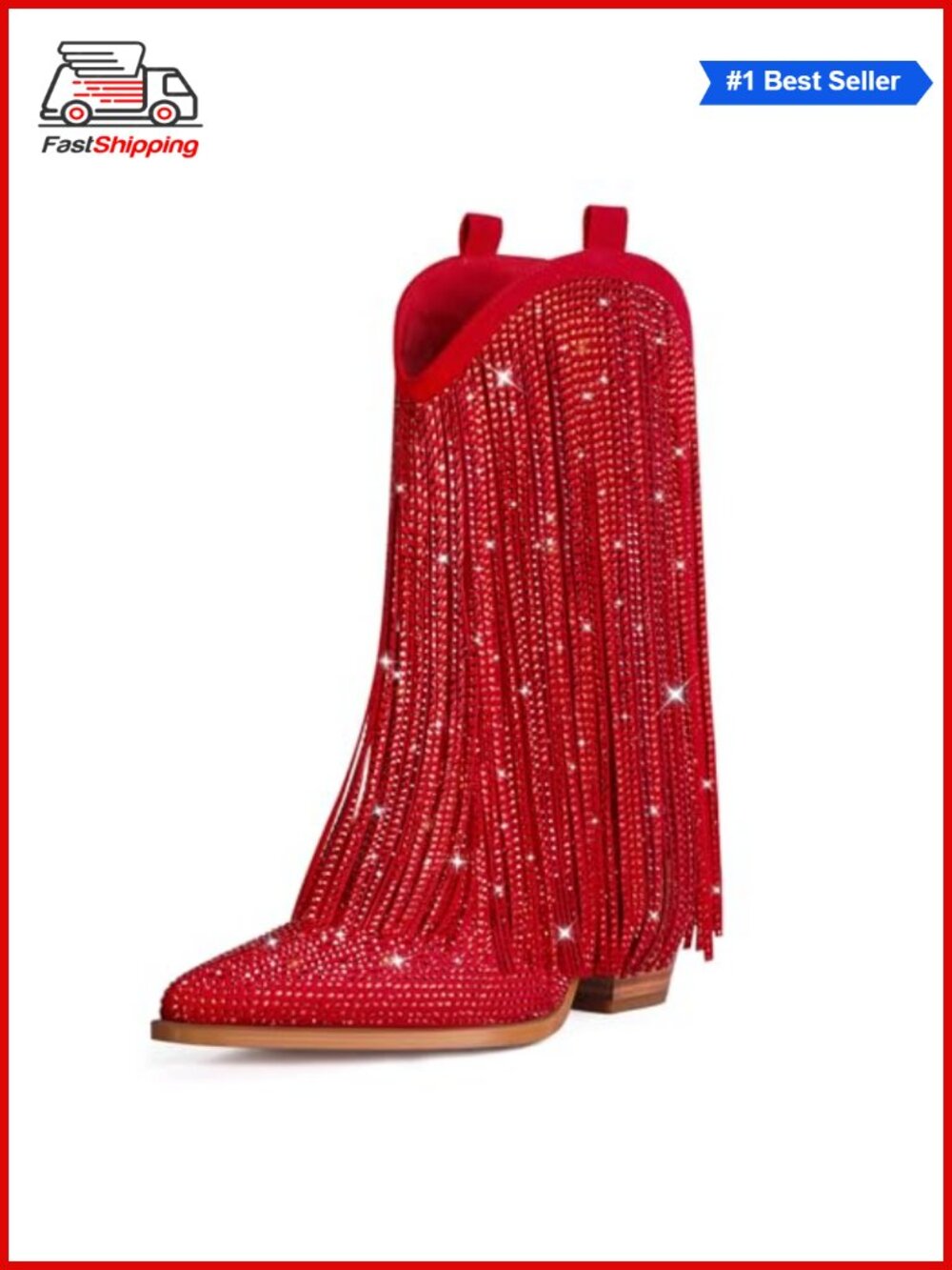 ✨ Ouepiano Cowboy Boots for Women Fringe Suede Western Boots Pointed Toe
